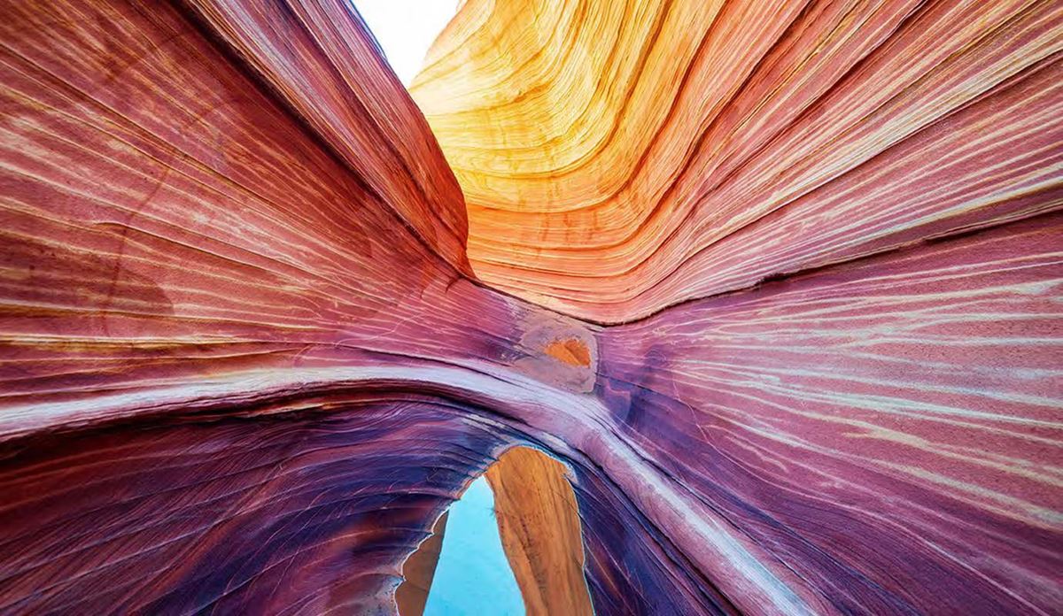 Colorful striated sandstone canyon formations